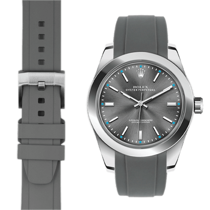 Kautschukarmband mit gebogenem Ende für Rolex Oyster Perpetual 39mm mit Dornschließe