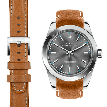 Lederarmband mit gebogenem Ansatz für Rolex Oyster Perpetual 39mm mit Dornschließe