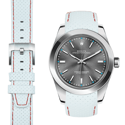 Gebogenes Rennlederarmband für Rolex Oyster Perpetual 39mm mit Dornschließe