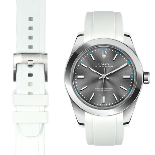 Kautschukarmband mit gebogenem Ende für Rolex Oyster Perpetual 39mm mit Dornschließe