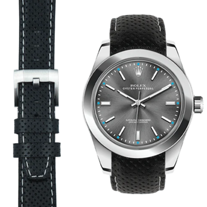 Gebogenes Rennlederarmband für Rolex Oyster Perpetual 39mm mit Dornschließe