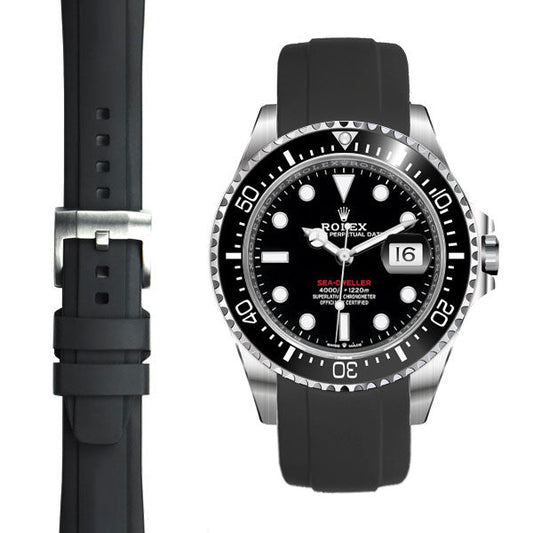 Gebogenes Kautschukarmband für Rolex Sea-Dweller 43mm mit Dornschließe