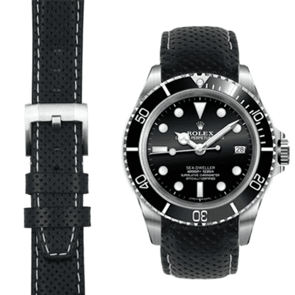 Gewölbtes Rennsport-Lederarmband für Rolex Sea-Dweller mit Dornschließe