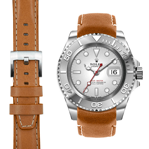 Lederarmband mit gebogenem Ende für Rolex Yacht-Master mit Dornschließe