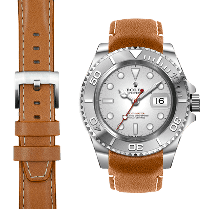 Lederarmband mit gebogenem Ende für Rolex Yacht-Master mit Dornschließe